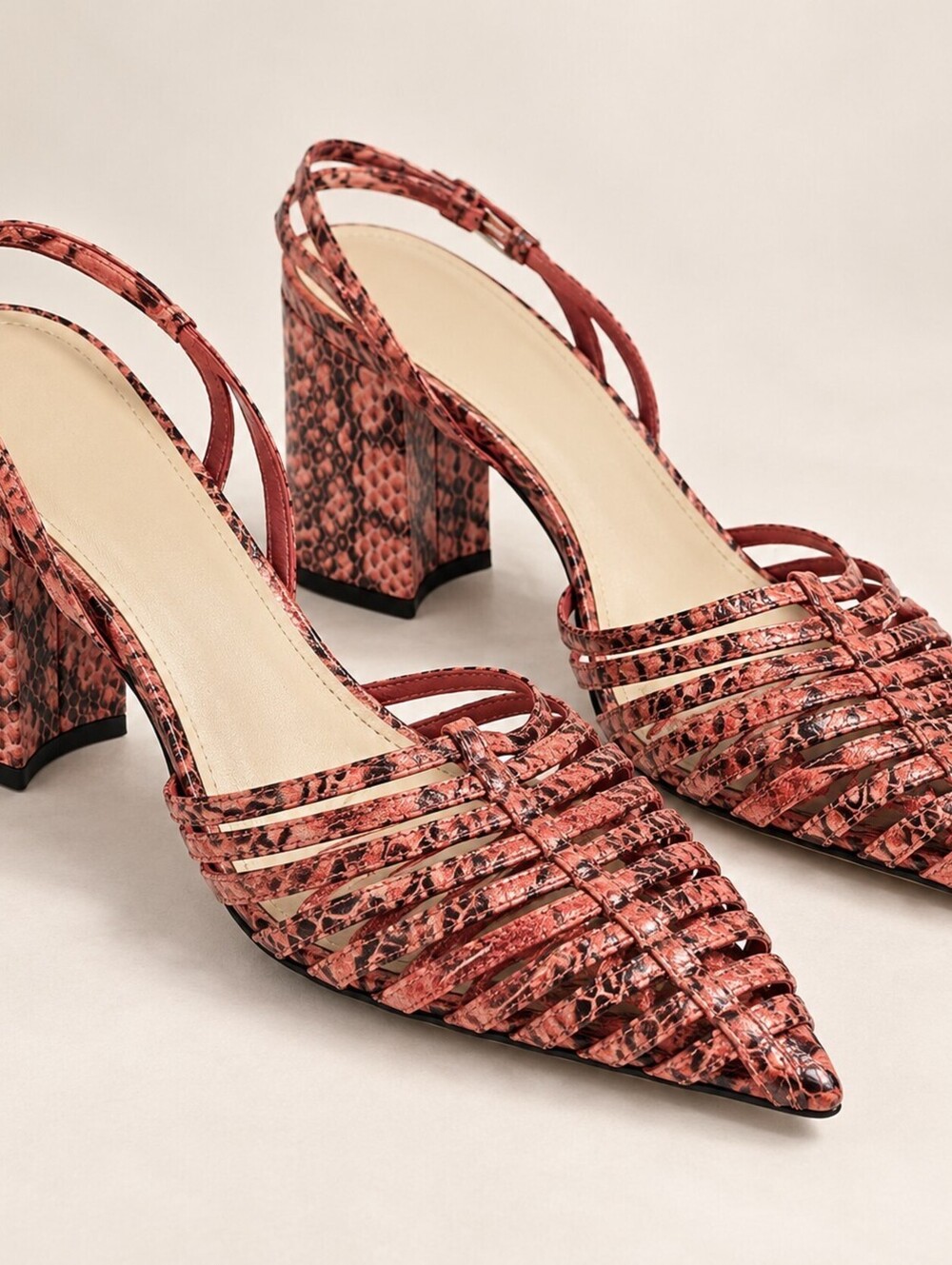 Marc Fisher Carmela2 Snake Print Pointed Toe Block Heel Slingback Pumps 9m